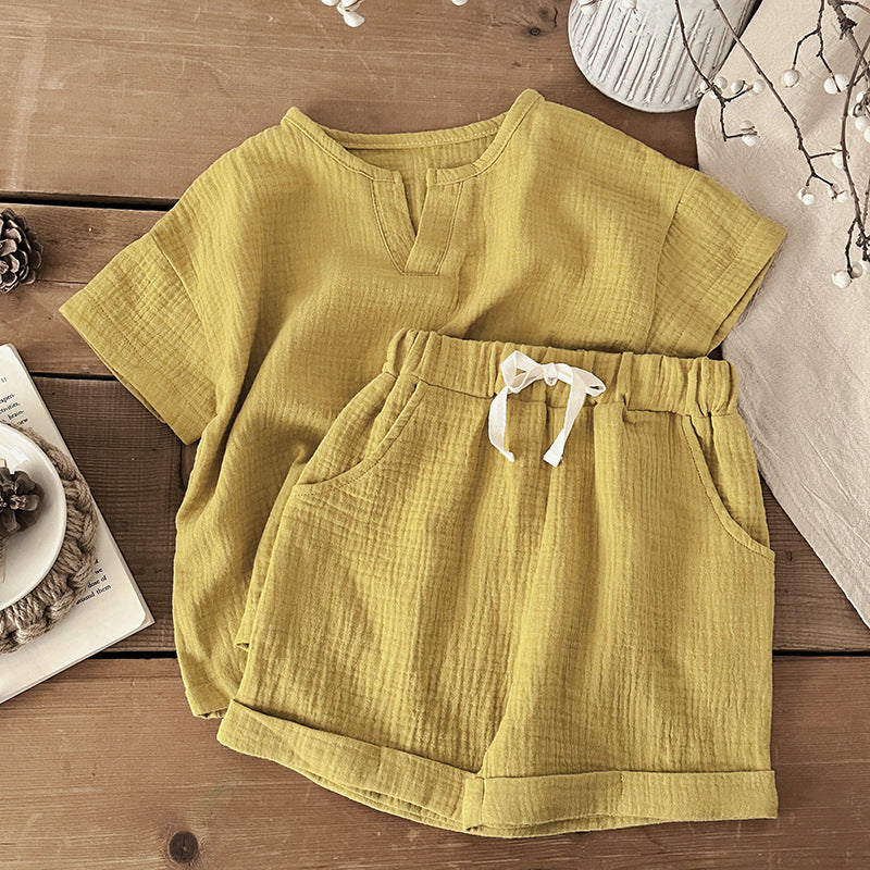 Completo bambino 2 pezzi Cotone Mussola Tinta Naturale