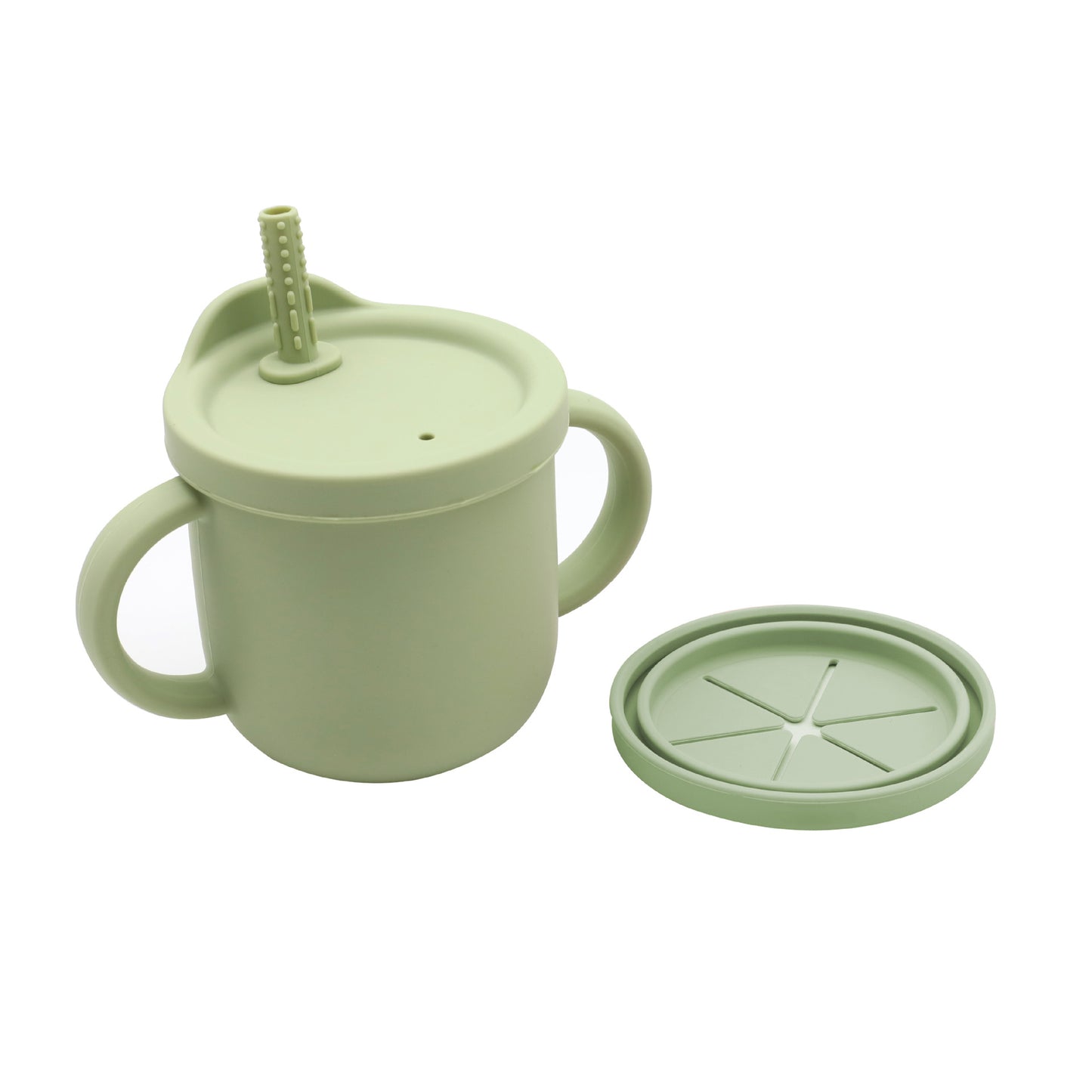 Tazza in Silicone 2 in 1 per Bambini con Cannuccia e Coperchio Snack