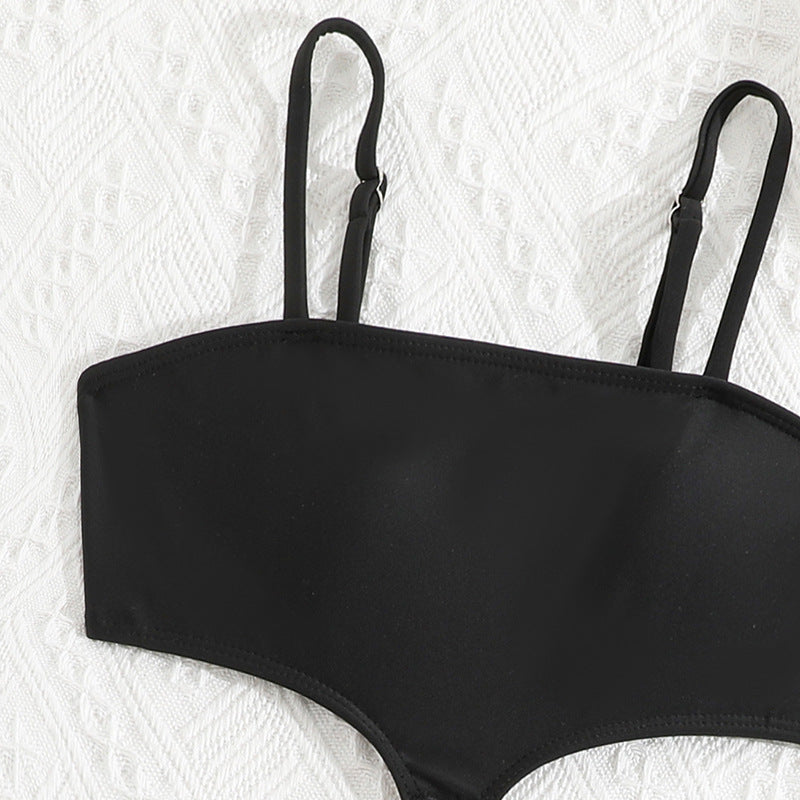 Bikini Cut-Out Nero con Gonna Mesh