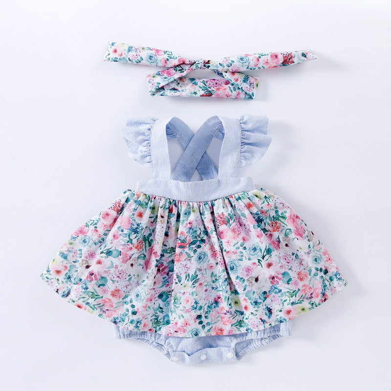 Completo Estivo per Neonata con Gonna Floreale e Fascia Coordinata