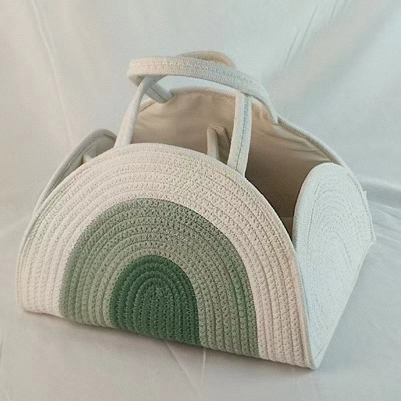 Cesta Portaoggetti in Corda Design Arcobaleno Verde