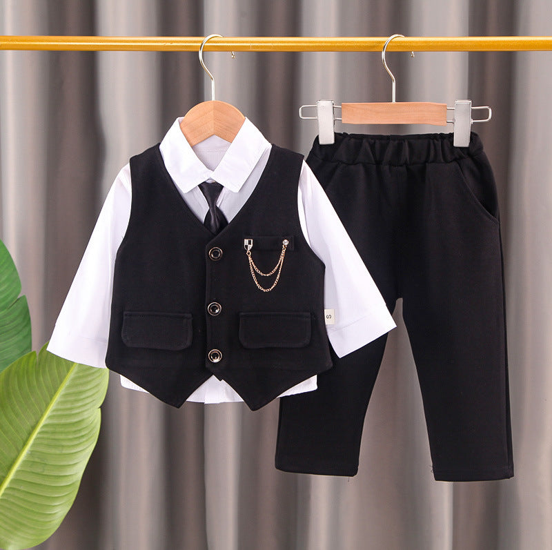 Completo Elegante Bambino Camicia, Gilet e Pantalone con Catena Decorativa