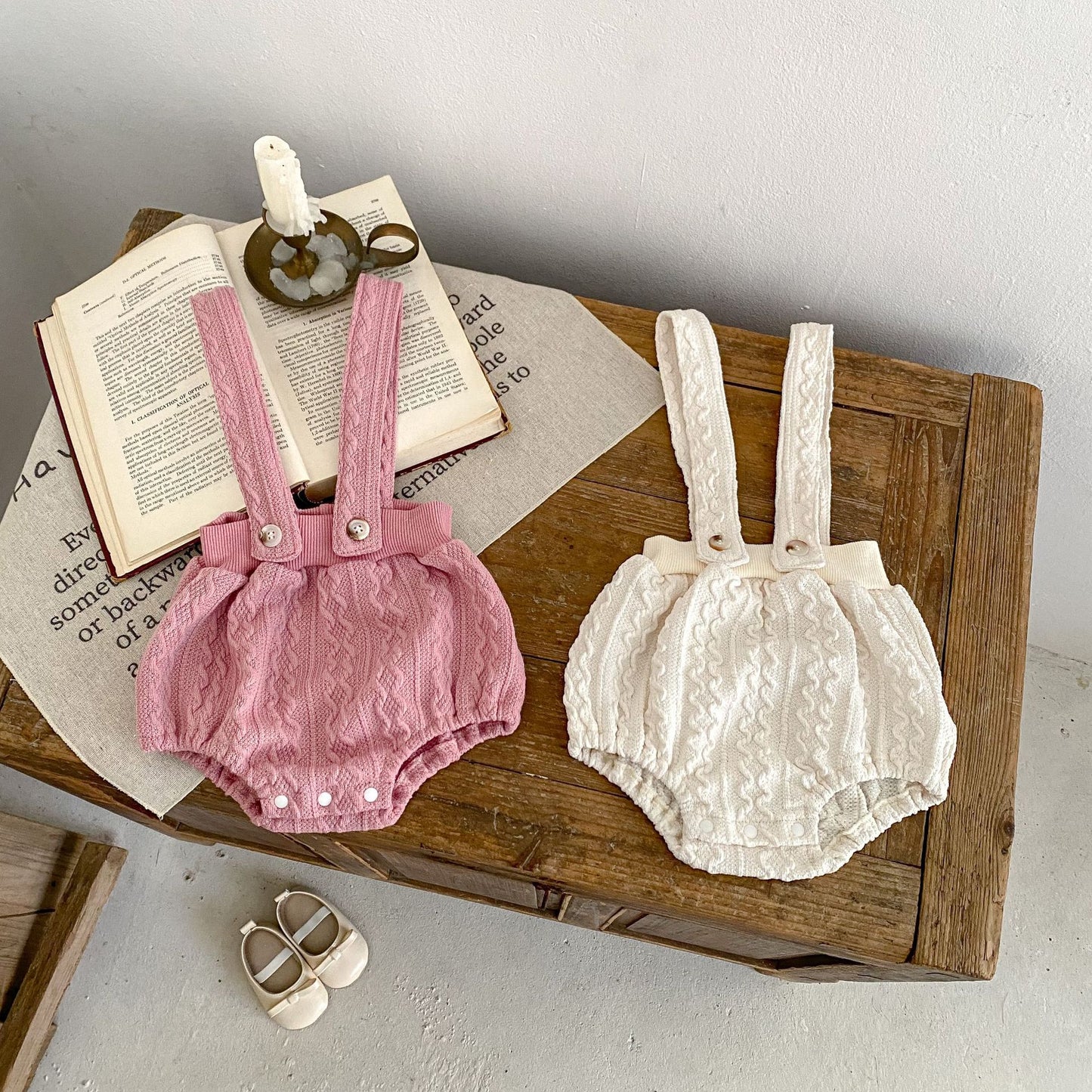 Completo Neonata/ Bimba Maglia Lavorata 2 Pezzi – Rosa o Panna