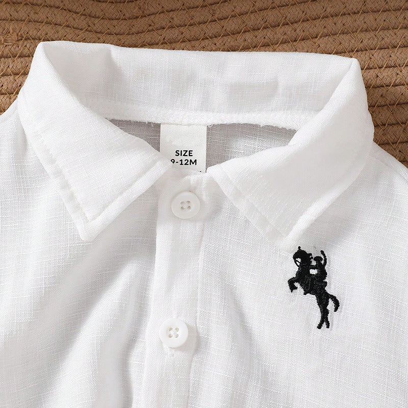 Completo bambino 3 pezzi Camicia bianca, canotta grigia e shorts bianchi