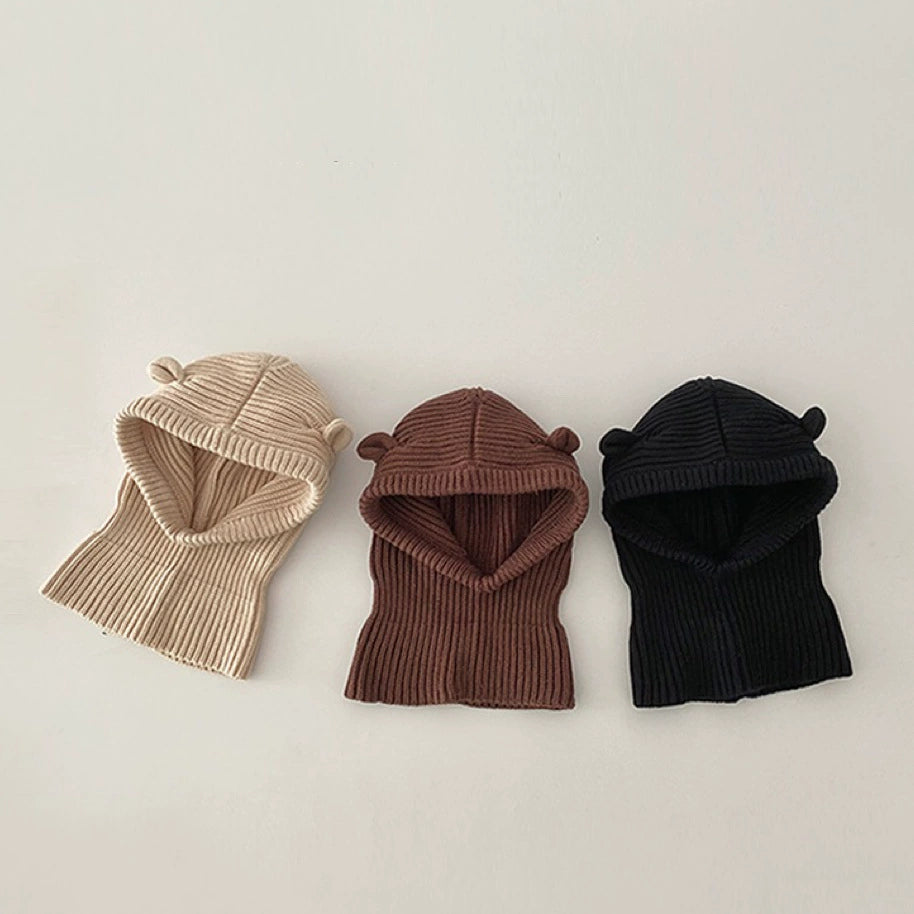 Cappuccio Bimbo in Maglia a Coste con Orecchie –