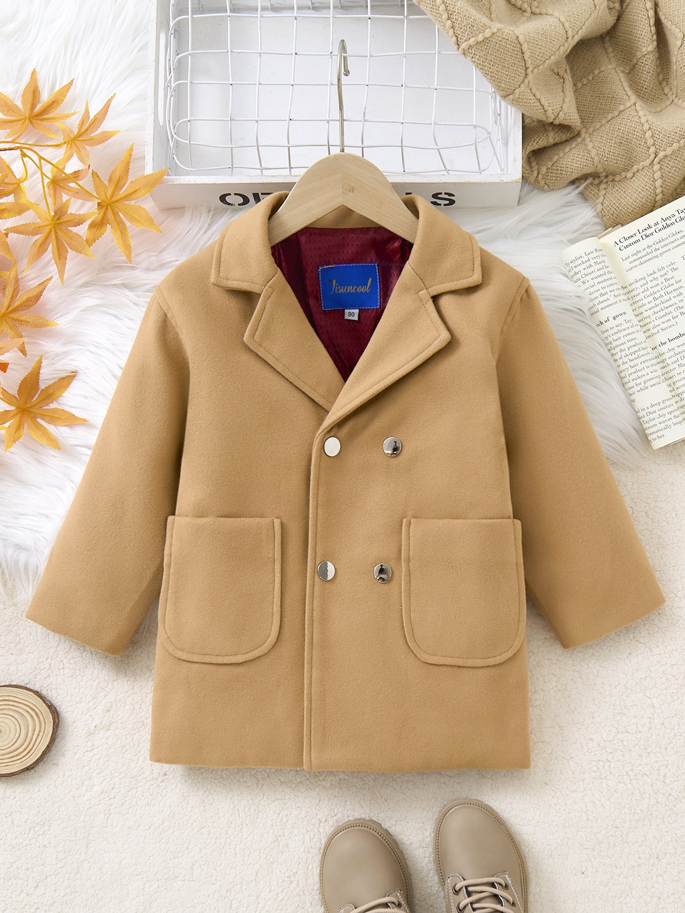 Cappotto Elegante Bambino Modello Doppiopetto Color Cammello