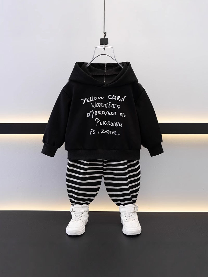 Tuta Bambino Urban Style Felpa con Cappuccio e Pantaloni a Righe