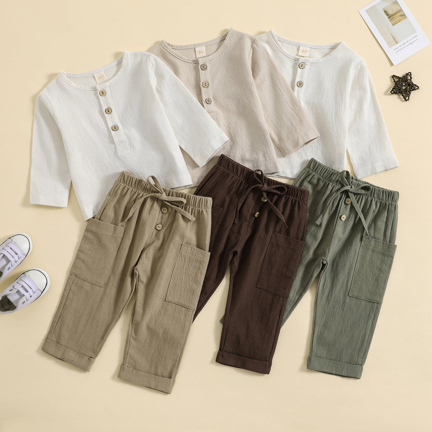 Set Bambino Stile Casual - Maglia a Maniche Lunghe e Pantaloni con Tasche estivo