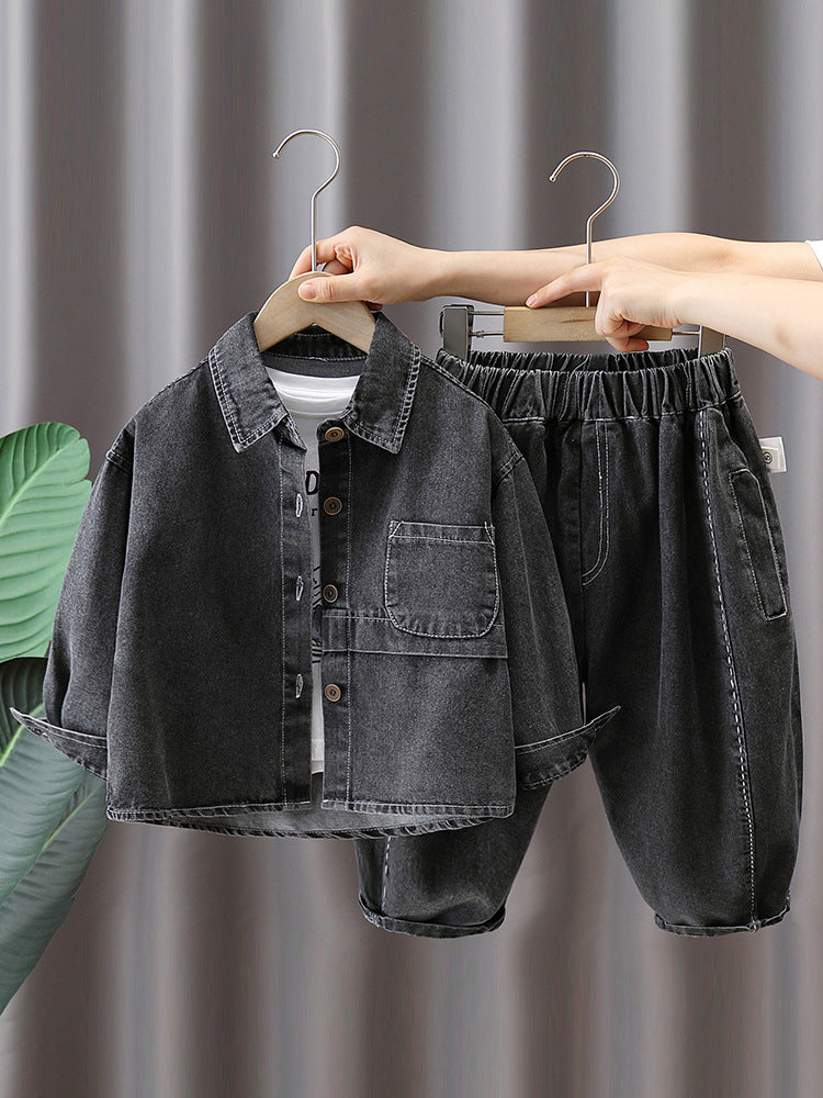 Completo Jeans Bambino 2 Pezzi Camicia Denim e Pantaloni
