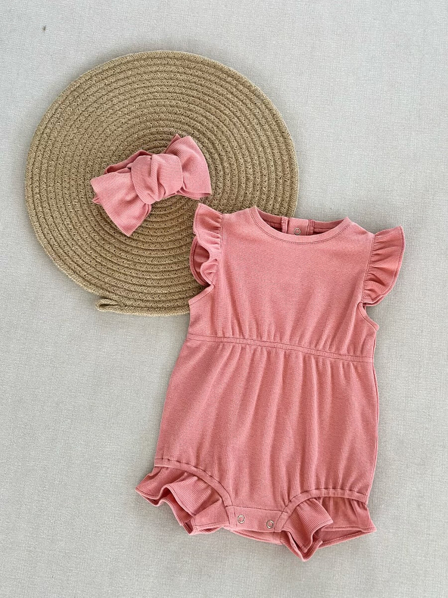 Pagliaccetto Bimba con Volant + Fascia Coordinata Stile Elegante e Naturale
