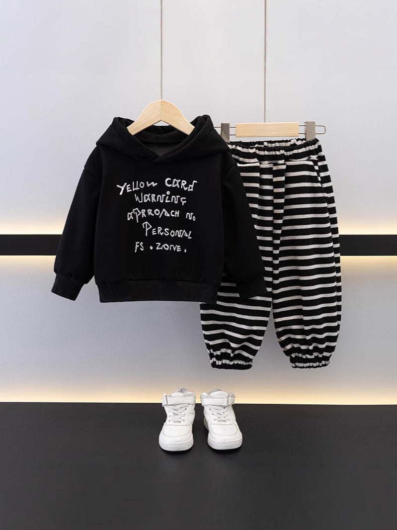 Tuta Bambino Urban Style Felpa con Cappuccio e Pantaloni a Righe