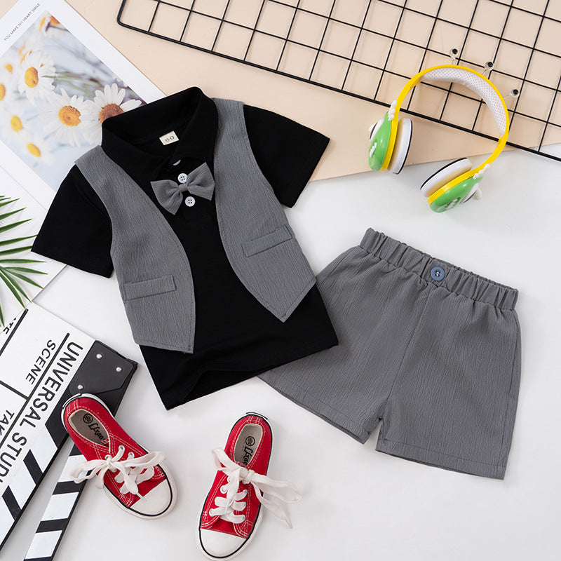 Completo Elegante Estivo Bambino - Polo con Gilet, Papillon e Shorts