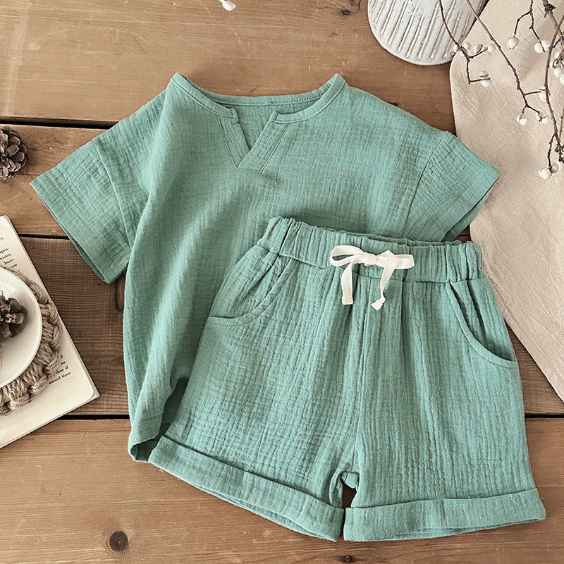 Completo bambino 2 pezzi Cotone Mussola Tinta Naturale