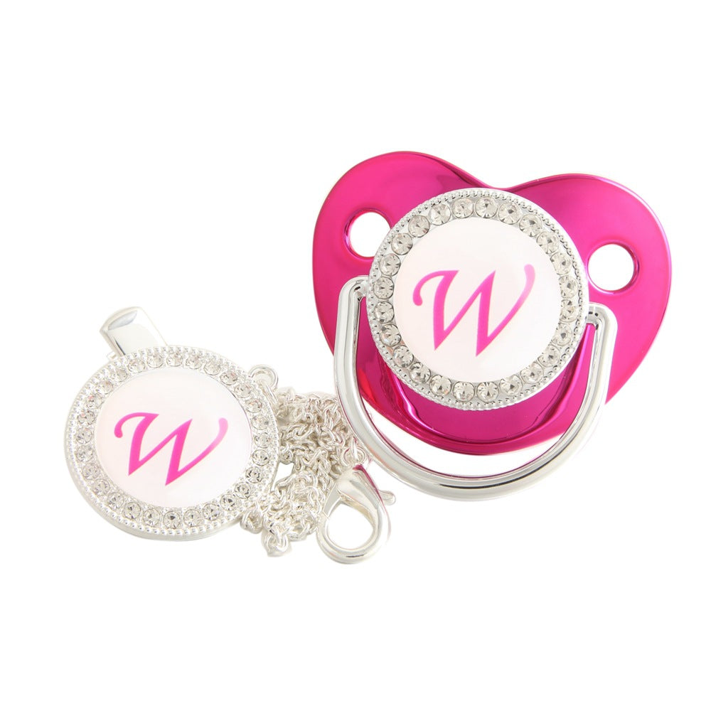 Set Ciuccio Luxury Fucsia e argento con Clip – Personalizzato con Iniziale (6-12 mesi)