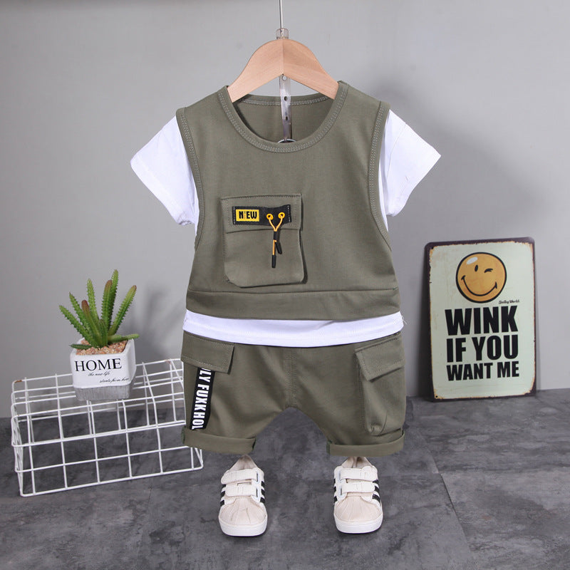Completo Estivo Bambino 2 Pezzi con T-shirt e Gilet Shorts Cargo