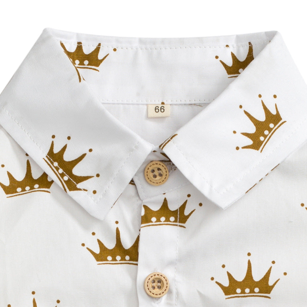 Body Camicia Elegante per Neonato Stampa Corone con Papillon