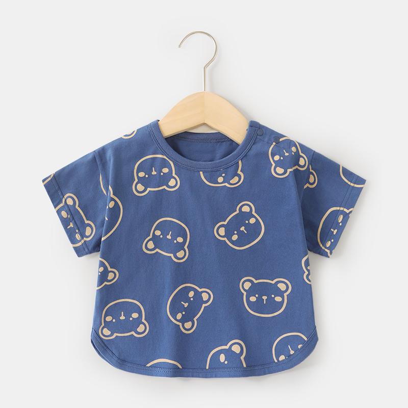 T-shirt Bimbo "Teddy Mood" Blu con Faccine di Orsetti
