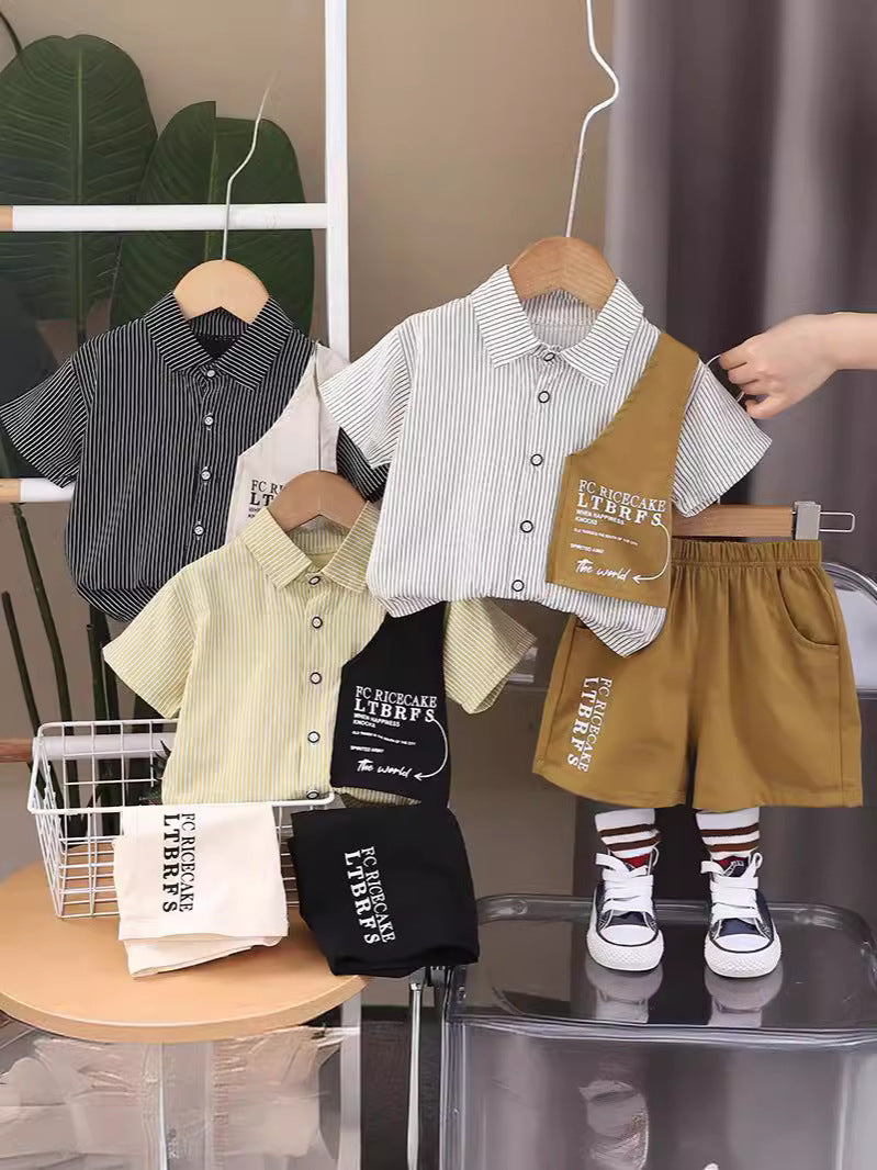 Completo Estivo Bambino Camicia a Righe con Shorts Stampati