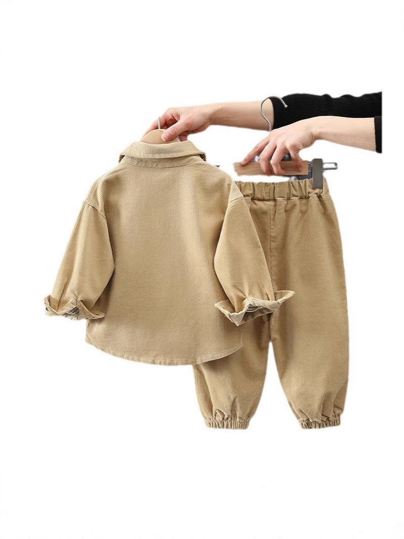 Completo Invernale Bimbo in Velluto Giacca e Pantaloni Verde Militare
