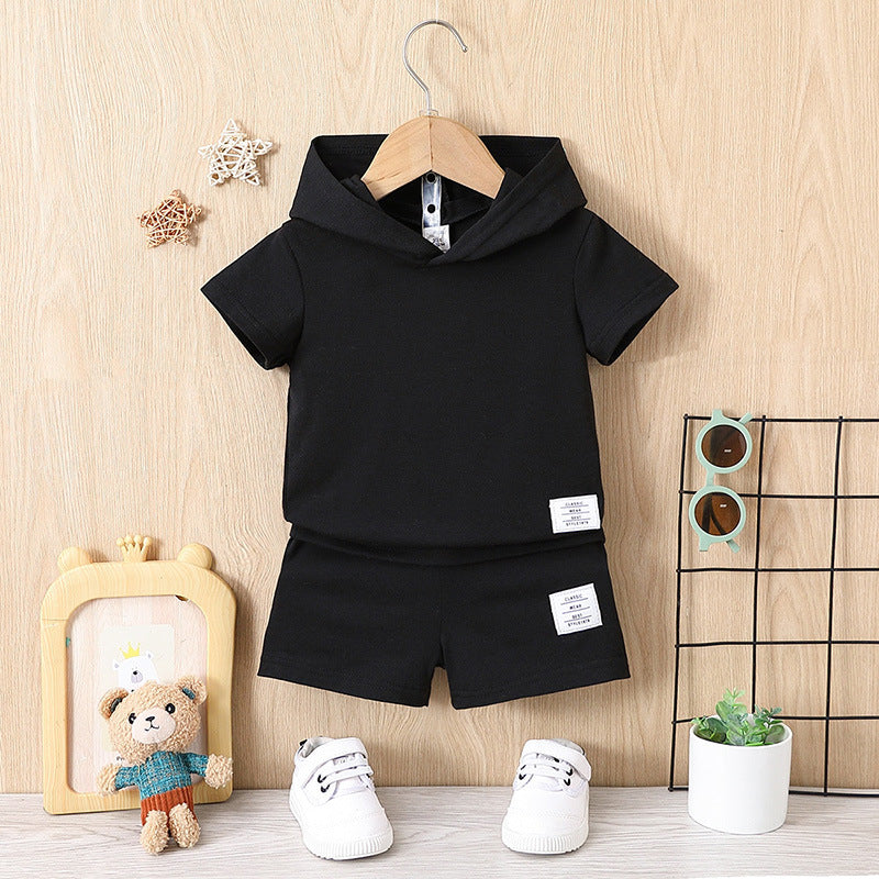 Completo Estivo Bimbo "Urban Black" T-shirt con Cappuccio e Shorts