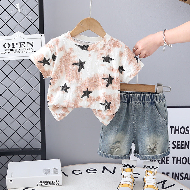 Completo Estivo Bambino Maglietta Stelle & Shorts Jeans