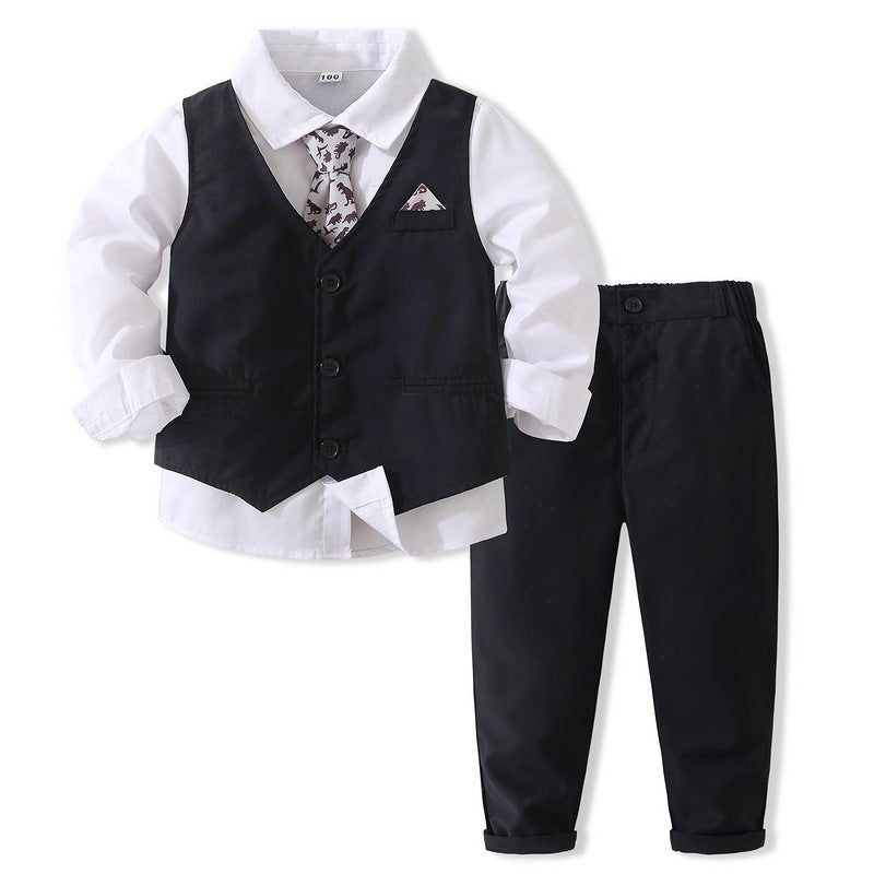 Completo Elegante 3 Pezzi Bambino Nero Classico con Gilet, Camicia e Cravatta