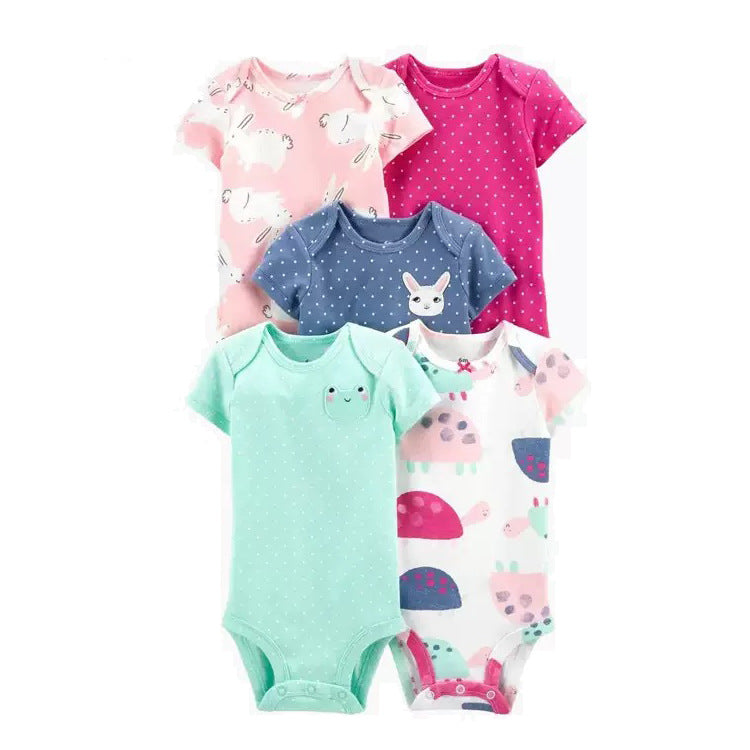 Set 5 Body bimba in Cotone Animaletti, Pois & Colori Pastello