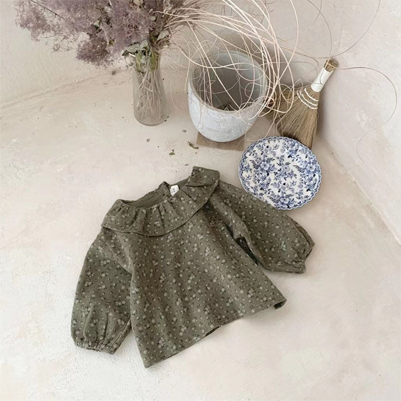 Blusa Bambina in Cotone con Volant e Fantasia Floreale