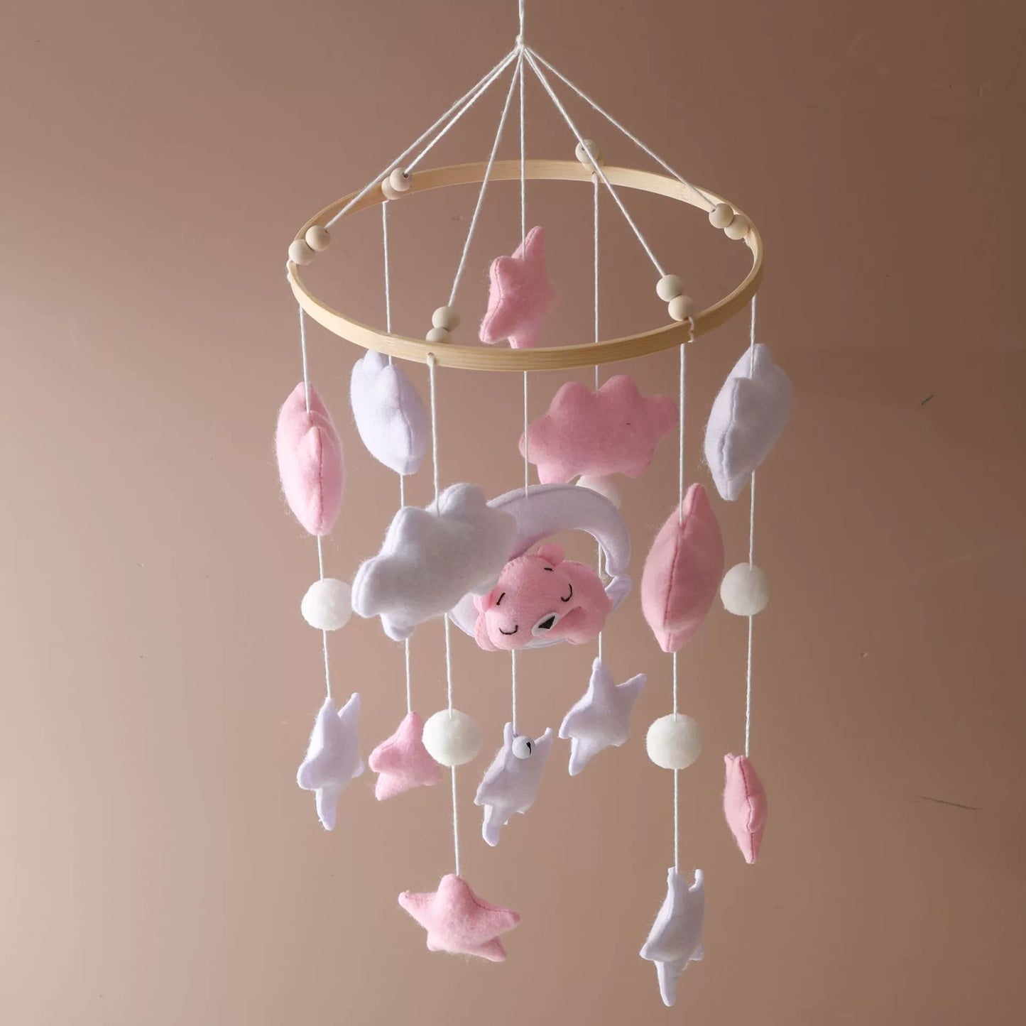 Giostrina Neonata in Feltro - Nuvole, Stelle e Luna (Rosa e Lilla)