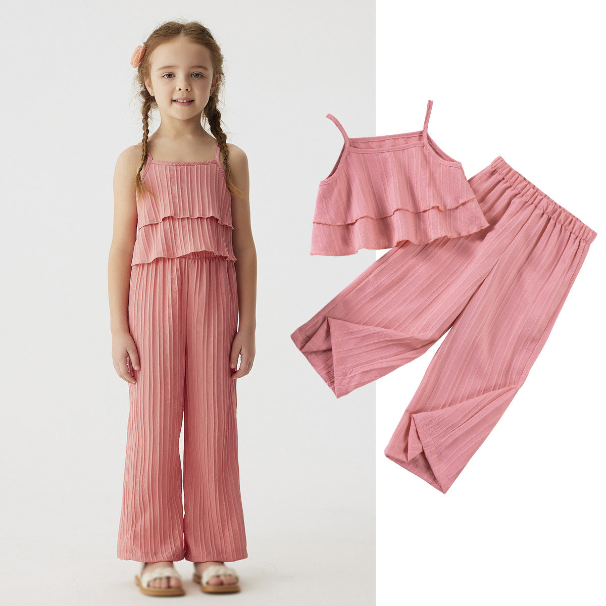 Completo Estivo Bimba Plissé Top con Balze e Pantaloni Palazzo