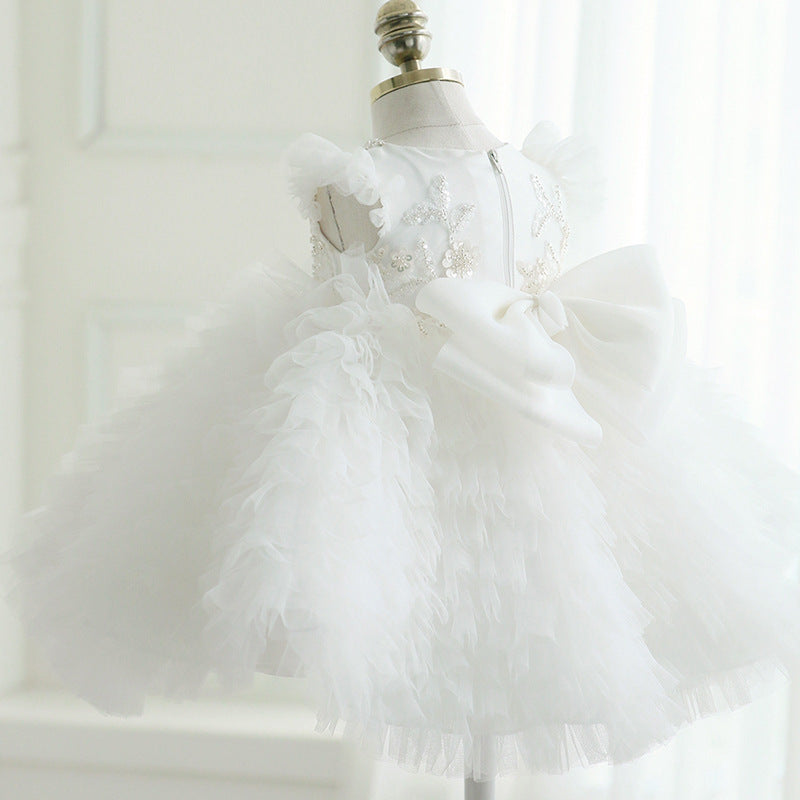 Abito Elegante Bambina con Fiori Ricamati e Gonna in Tulle