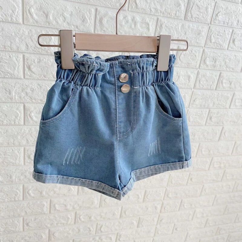 Shorts Bambina in Jeans con Vita Arricciata