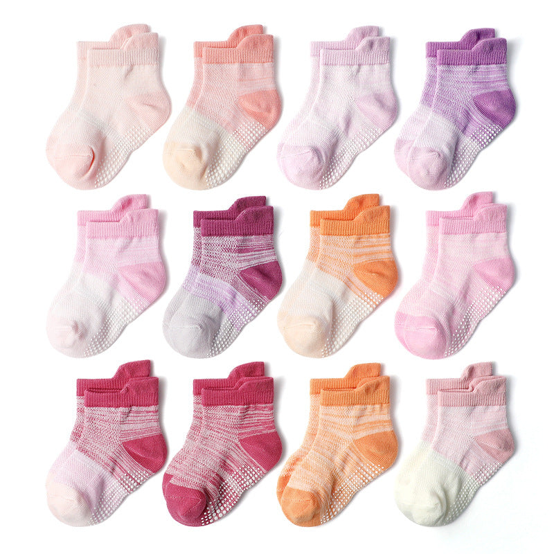 Set 12 Paia Calzini Antiscivolo Bambina Colori Rosa e Lilla Pastello