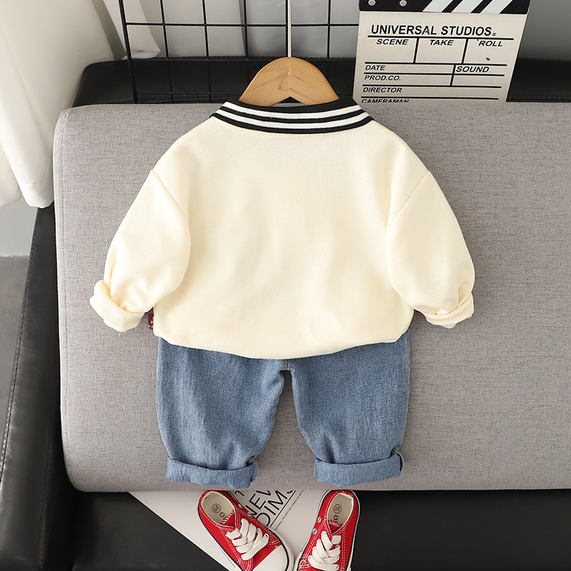 Completo Bimbo Casual - Polo Gialla con Stampa Orsetti e Jeans 95 % cotone