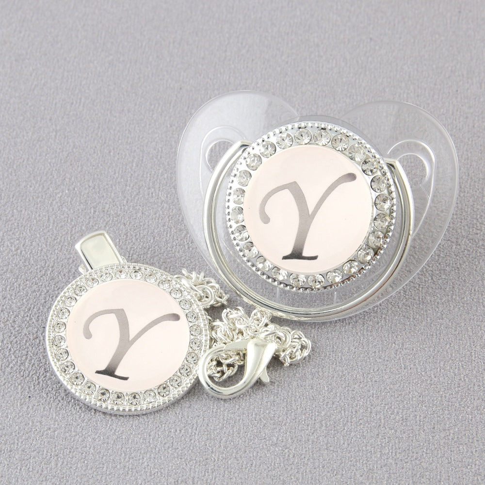 Set Ciuccio Trasparente e argento Luxury con Clip – Personalizzato con Iniziale 6-12 mesi