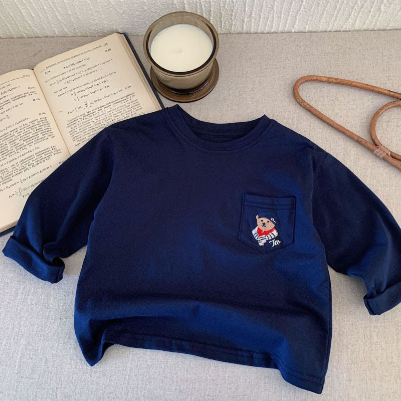 Maglietta Bambino con Ricamo Orsetto Stile Casual