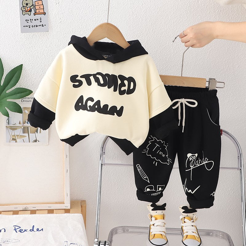 Completo Bimbo "Street Art" Felpa con Cappuccio e Pantaloni Grafici