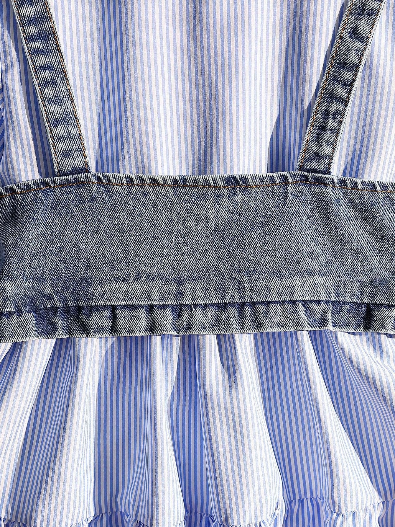 Vestito a Camicia con Gilet in Denim e Perle