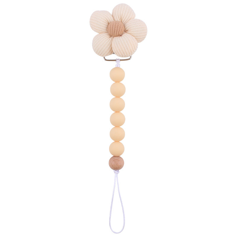 Catenina in Legno e Silicone con Clip Fiore in Tessuto