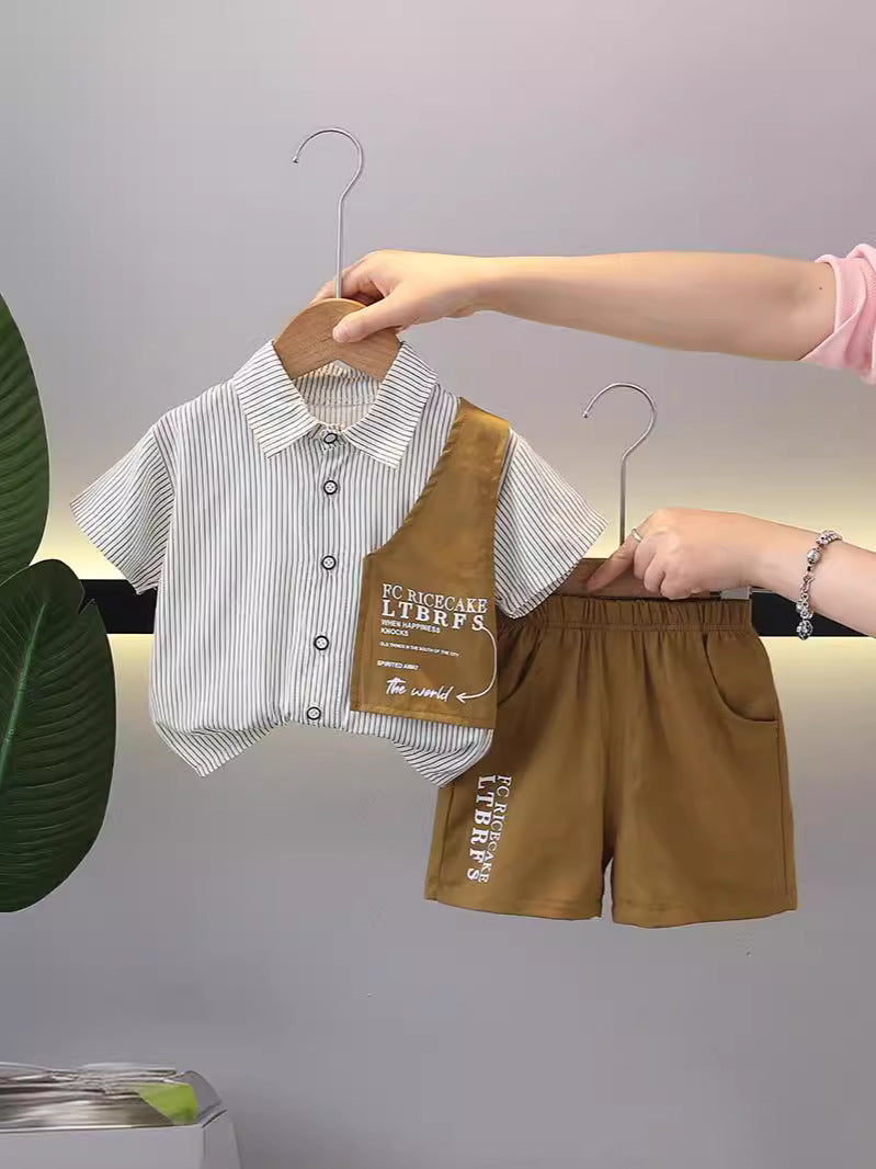 Completo Estivo Bambino Camicia a Righe con Shorts Stampati