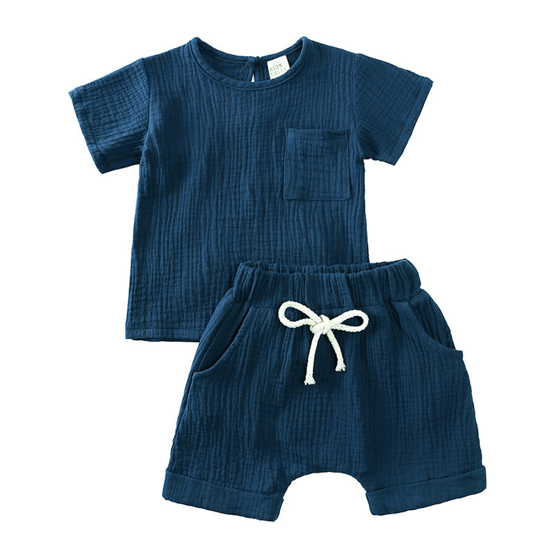 Completo Estivo Bambino 2 Pezzi in Cotone Garzato T-shirt e Shorts Bianchi