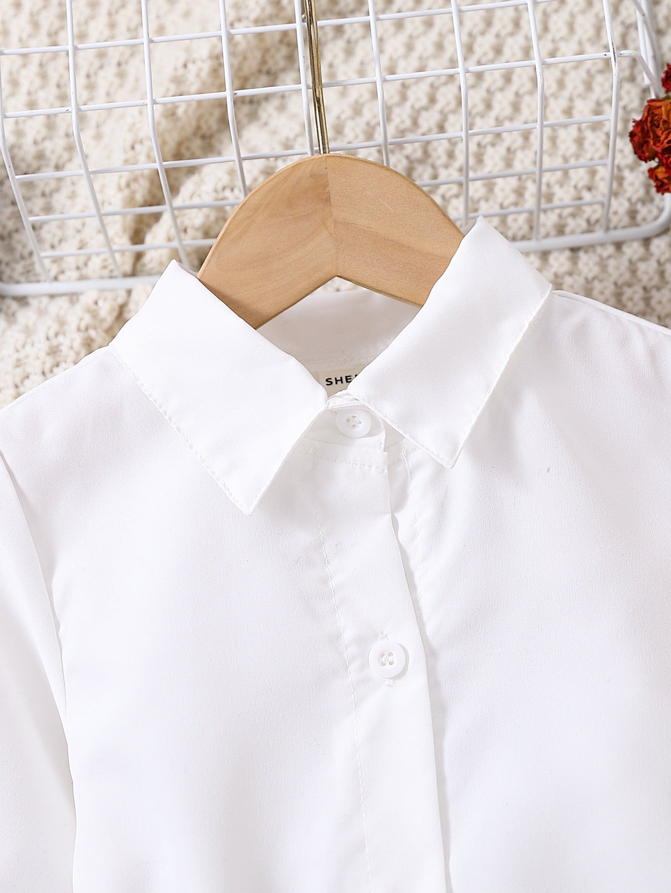 Abito camicia bianca elegante con cintura pied de-poule per bambina