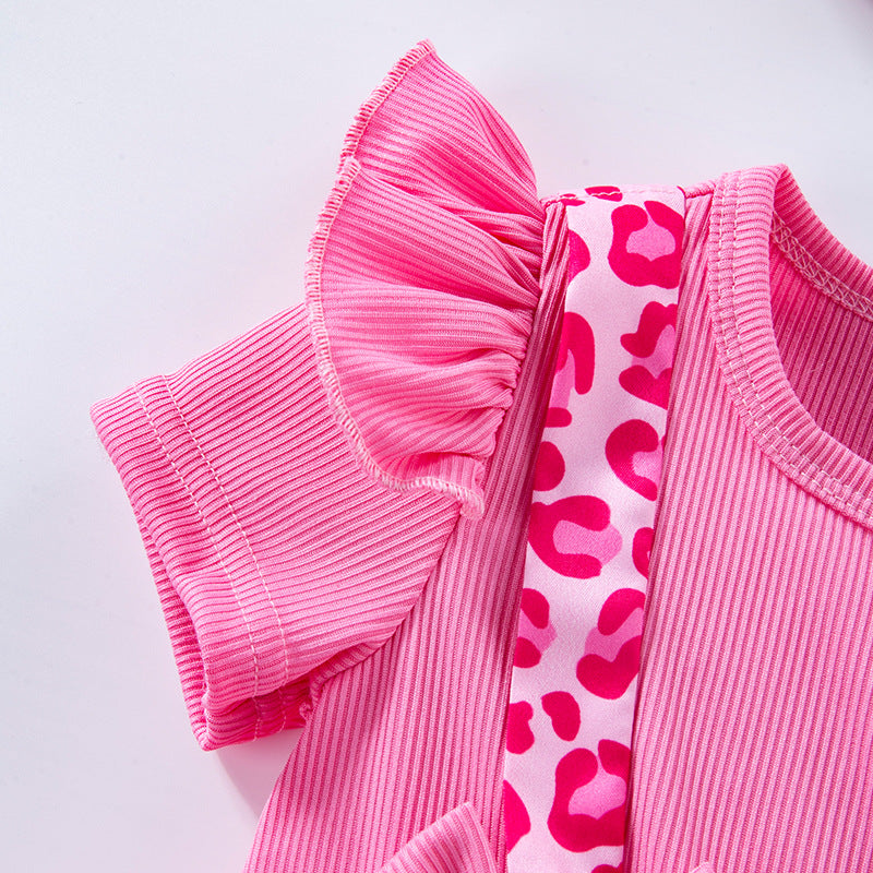 Completo Neonata Rosa con Gonna Leopardata e Fascia Coordinata