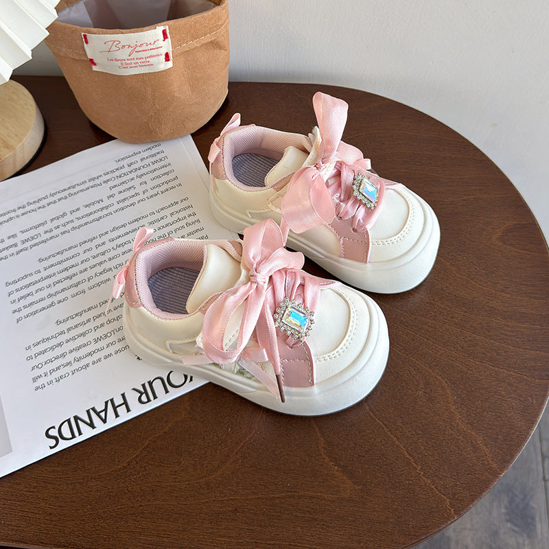 Sneakers Eleganti per Bambina con Fiocco in Raso e Decorazione