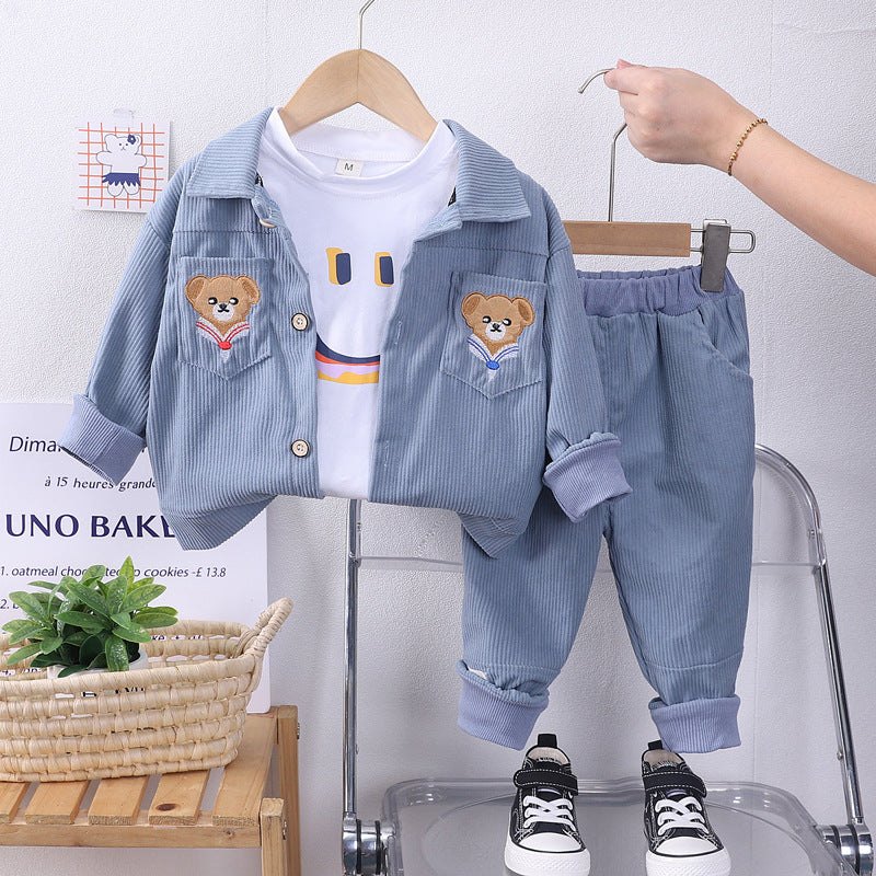 Completo bambino in velluto a coste con giacca, pantaloni e t-shirt - Orsetto Smile