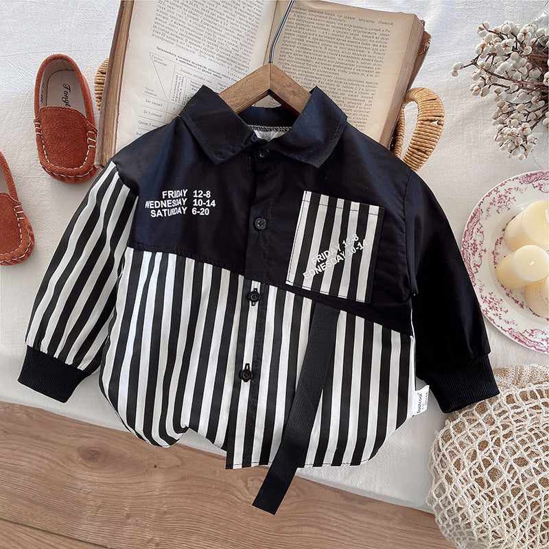 Completo Bimbo Urban Style Camicia a Righe e Jeans Stampati