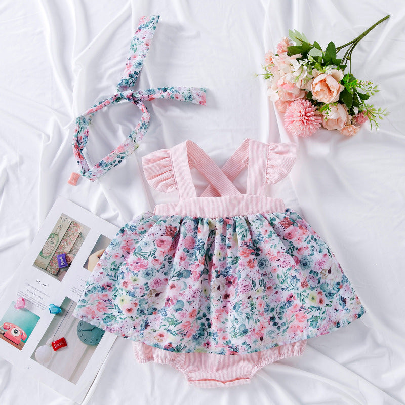 Completo Estivo per Neonata con Gonna Floreale e Fascia Coordinata