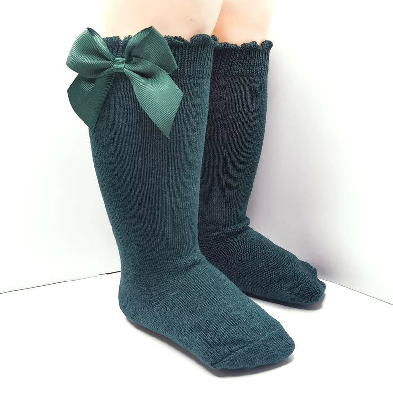Calze Lunghe Bambina con Fiocco in Raso – Vari Colori