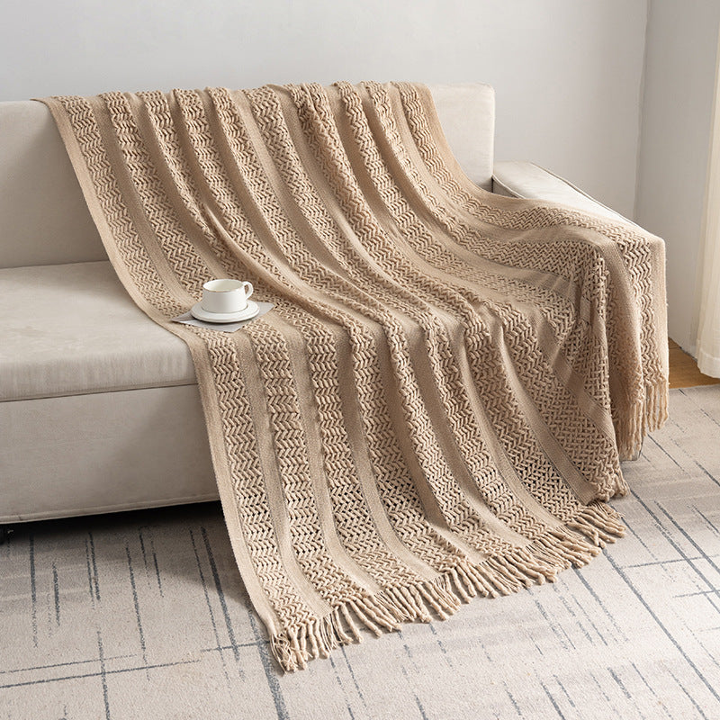 Plaid intrecciato con frange 127x180 cm – Coperta decorativa in maglia