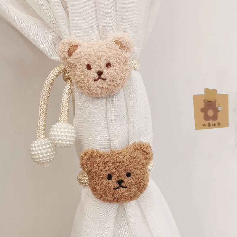 Ferma Tende Orsetto in Peluche con Cordoncino e Perle Decorative